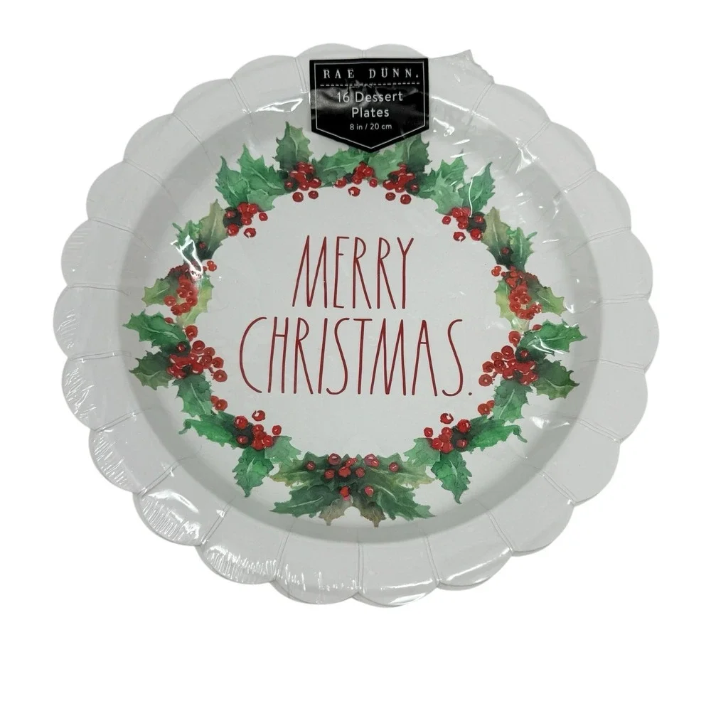 Rae Dunn Merry Christmas Wreath Design Party Ware Paper‎ Plates And Napkins New